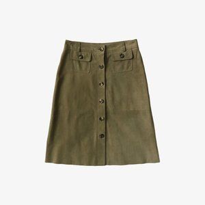 Vintage Olive Green Suede Button-Up Skirt by Theory
